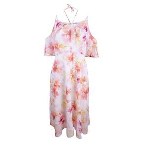 CeCe Women's Floral Cold-Shoulder Chiffon Midi Dress - New Ivory